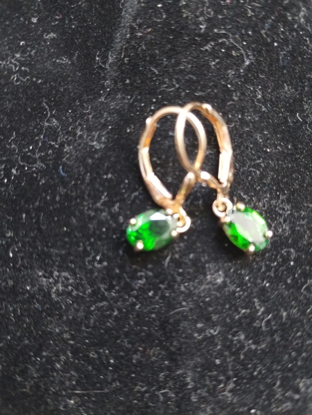 925 Sterling Silver/Gold Overlay Pierced Earrings green Rhinestone Drop Dangle