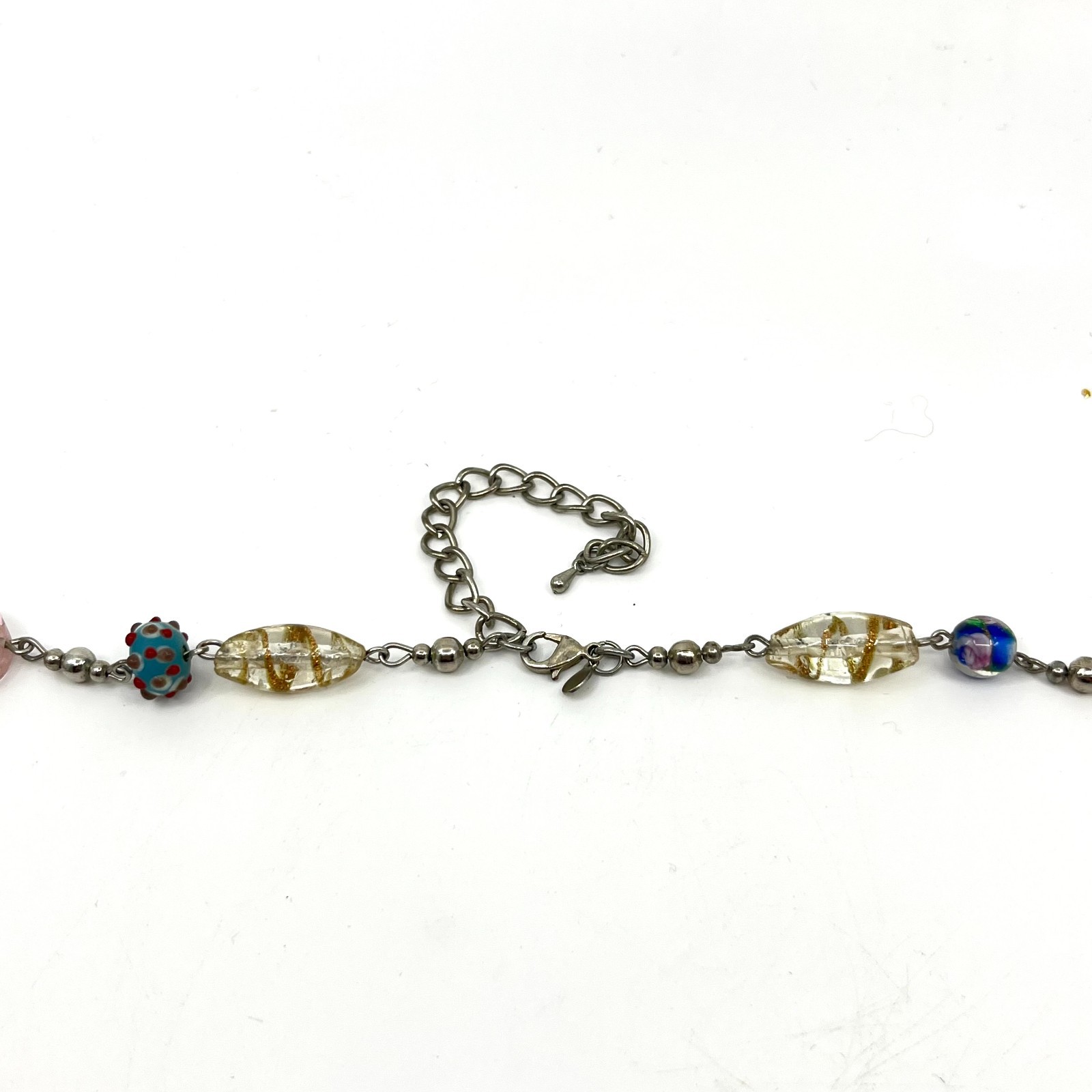 Vintage Boho Art Glass Bead Station Necklace Multi-Color Eclectic Retro Style