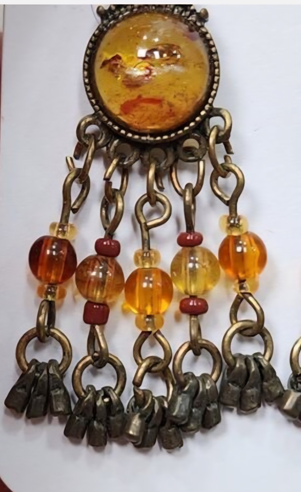 Amber Resin Dangle Bronze Tone Chandelier Earrings Boho