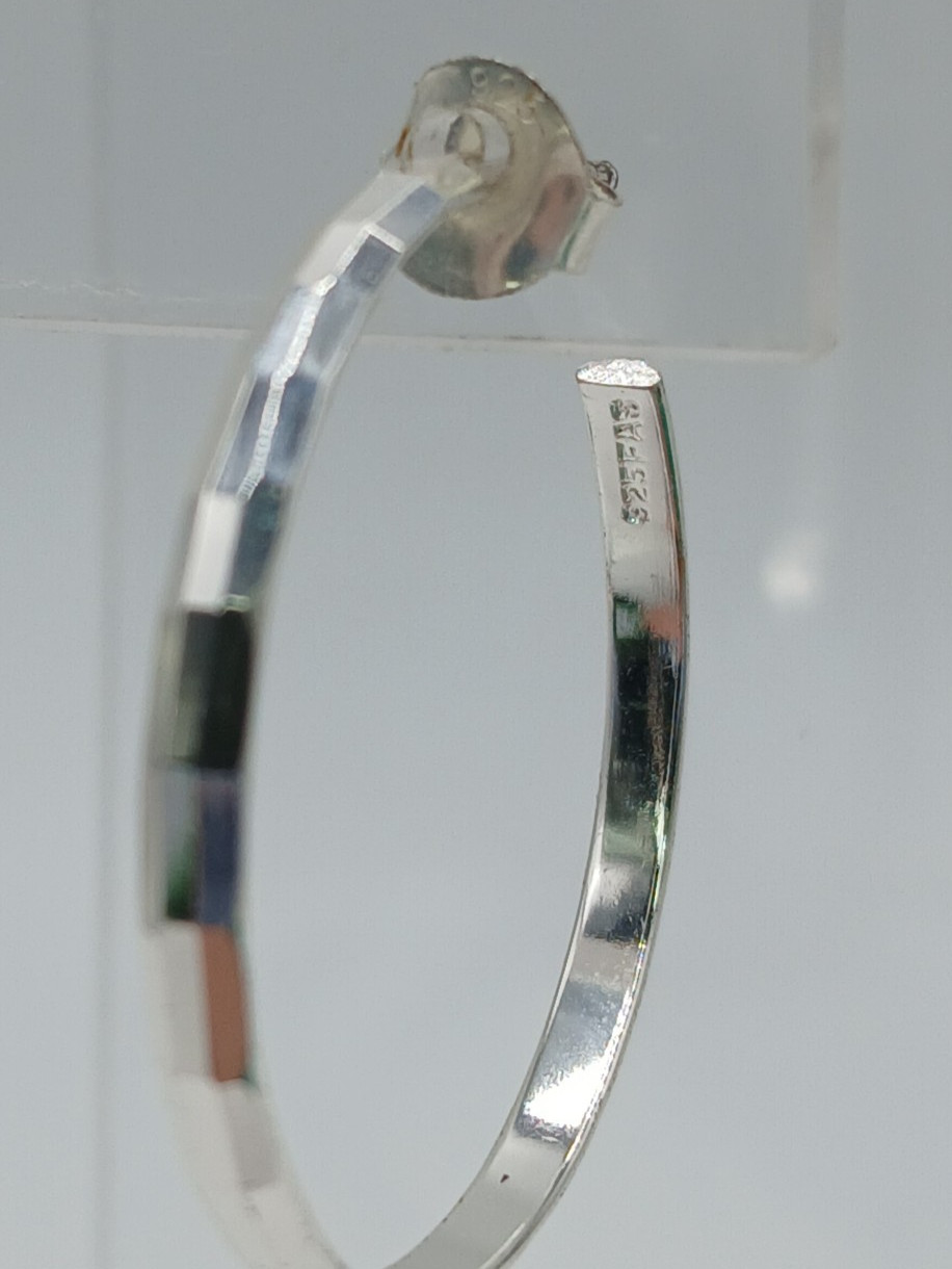 VTG FAS 925 Faceted Hoop Earrings 1.25in Sterling Silver 3g Classic Polished