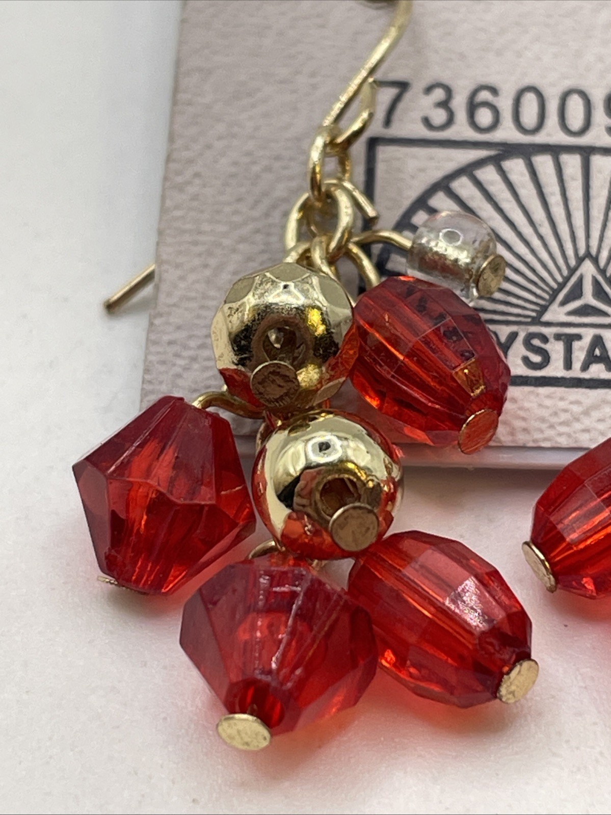Earrings Austrian Crystal Red Acrylic Gemstones Gold Tone Hook Dangle Jewelry