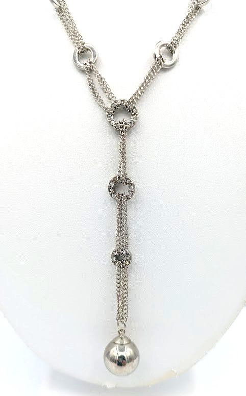 Vintage BIJOUX TERNER Necklace Earring Set Silver Tone Lariat Rhinestone