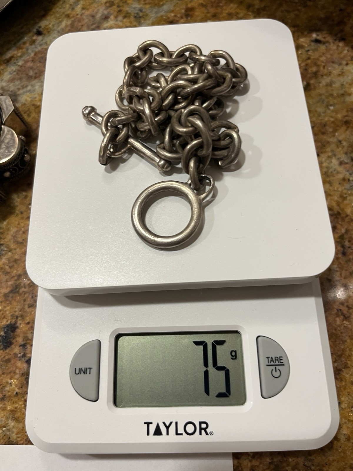 Vintage Sterling Silver Chain Necklace With Bar And Hoop 76 Grams