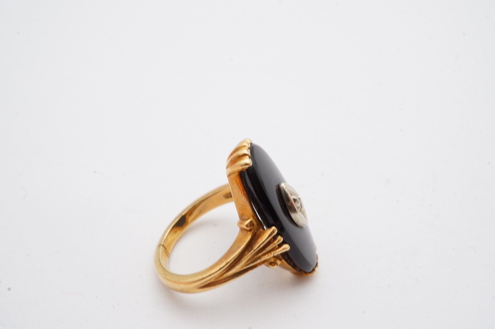 Vintage 10k Yellow Gold Black Onyx Diamond Ring Size 1.75