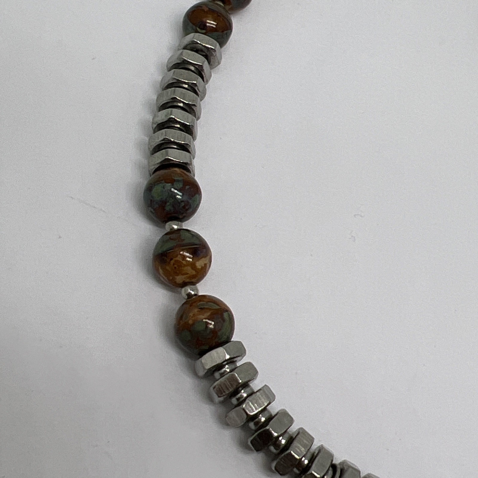 Vintage Modernist Geometric Disk Pendant Necklace Industrial Metal Resin Bead