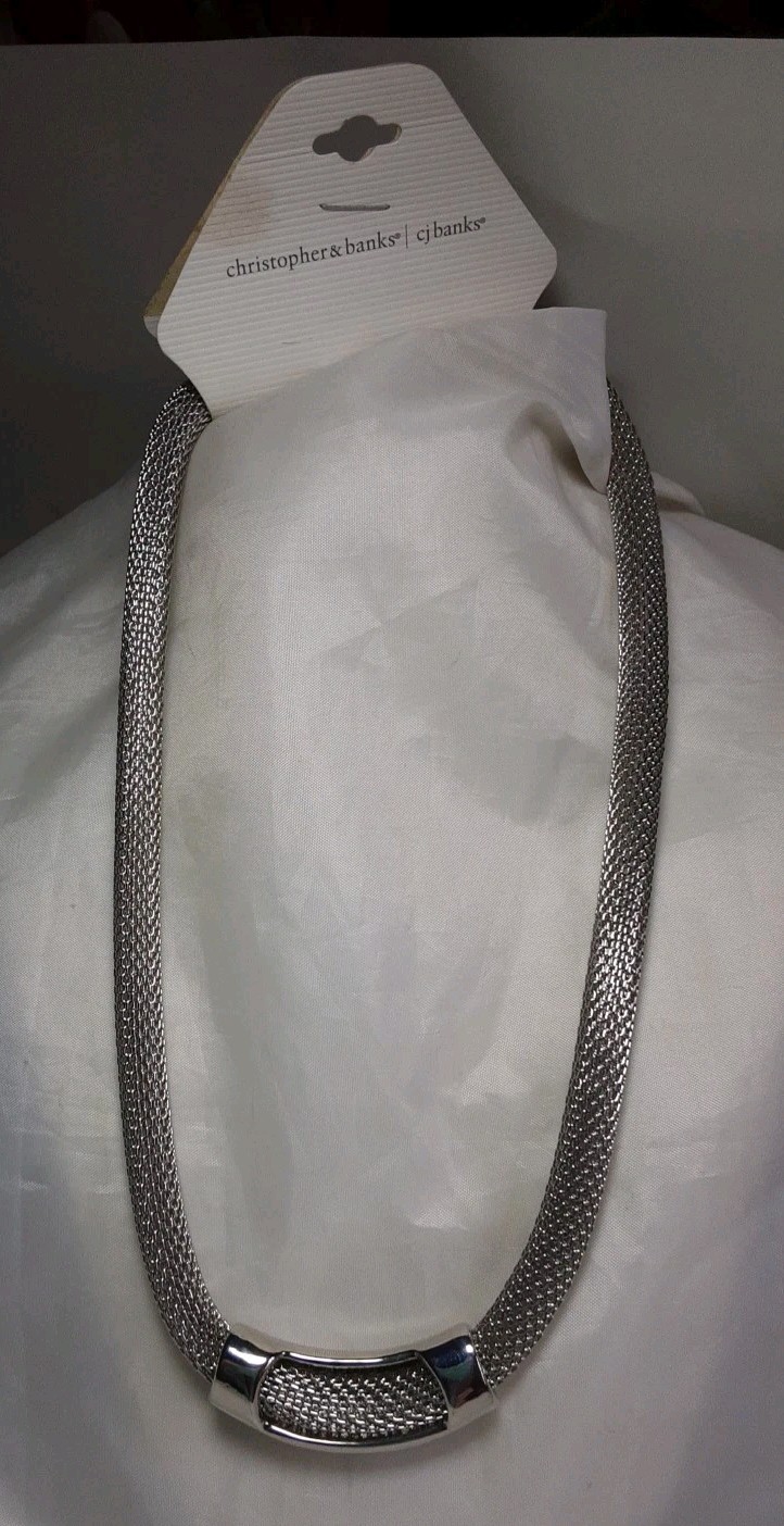 Naclace Silver Tone Mesh Etruscan Magnetic Clasp Wrapped Slide Pendent 19″ NICE!