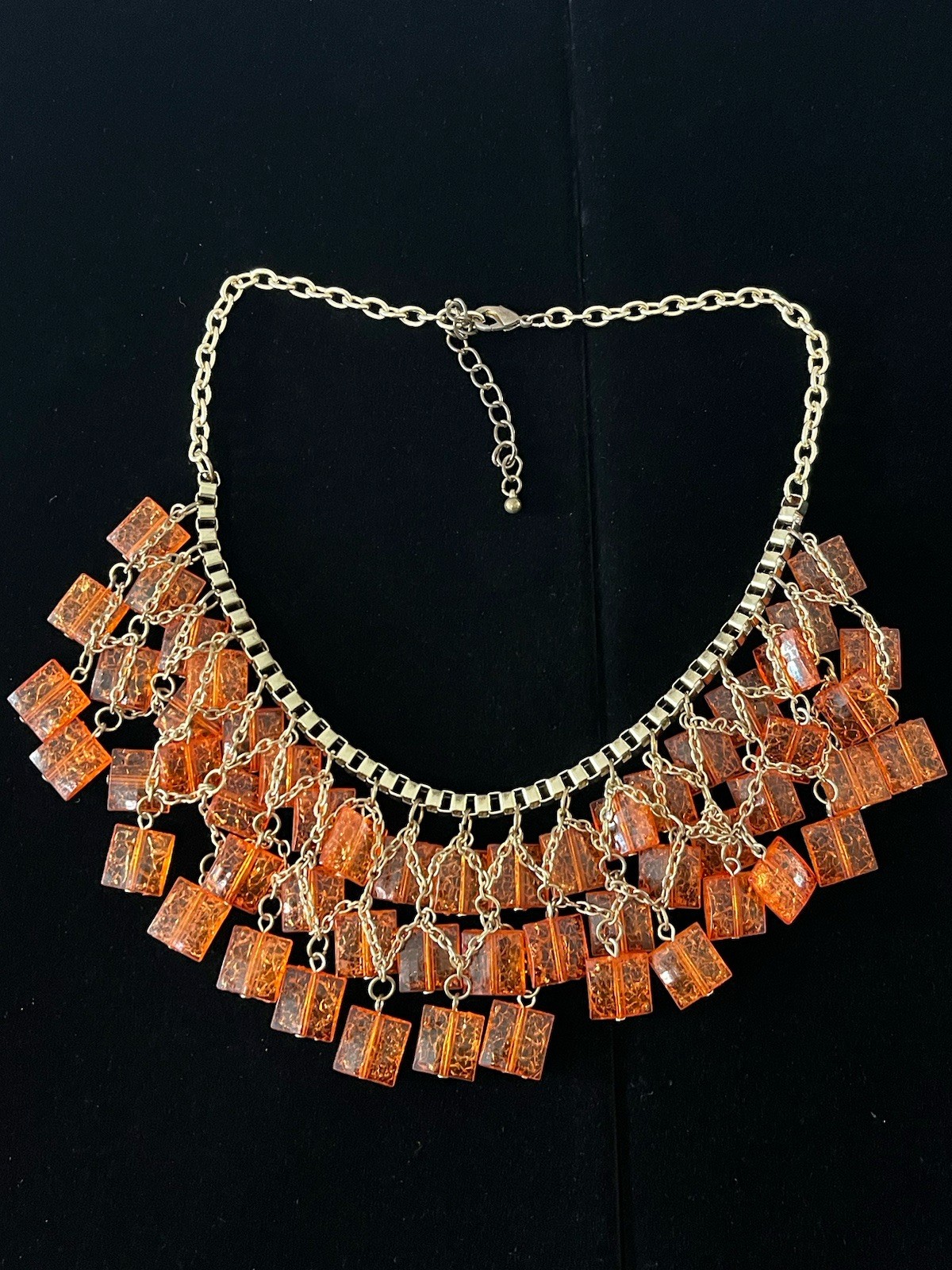Vintage Orange Beaded Layered Bib Necklace Boho Retro
