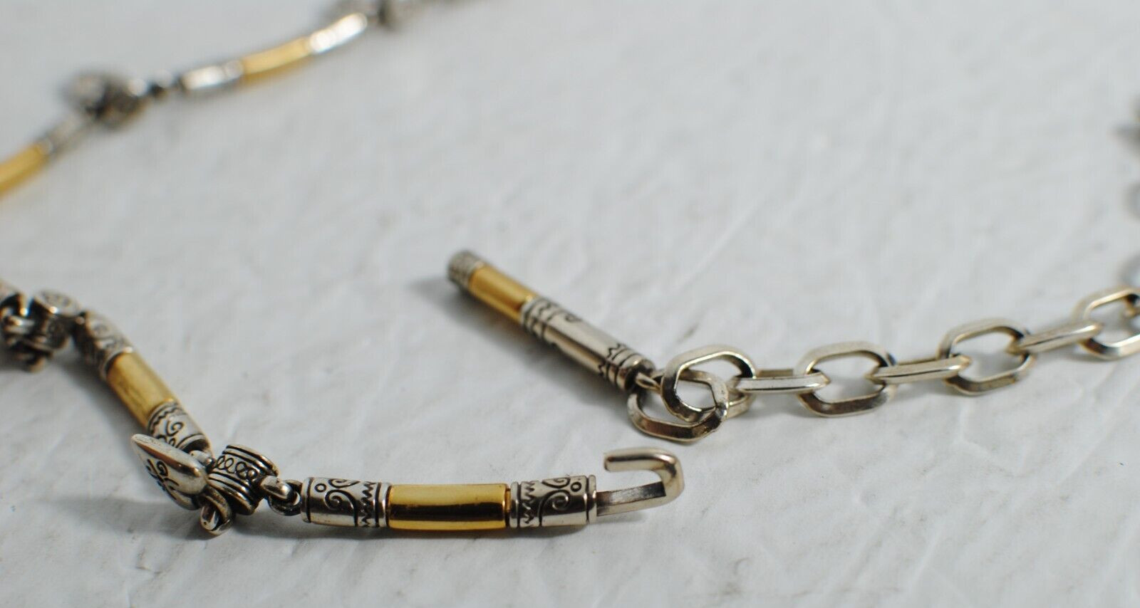 Retro Vintage Shiny Gold Tone Bar Link Chain with Small Charms Necklace 30”