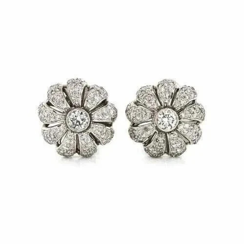 Art Deco Style 2.2Ct Lab Created Diamond Anniversary Flower Stud Silver Earrings
