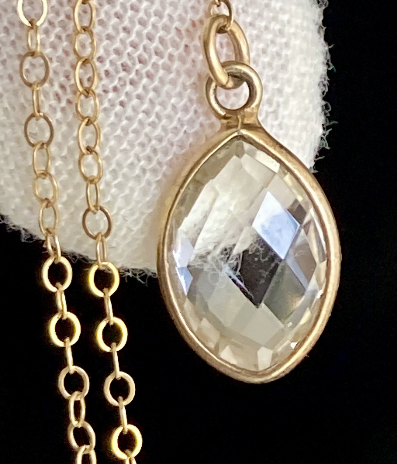 14k Yellow Gold Filled Quartz Pendant Chain Necklace Y Drop 15in plus 4in Drop
