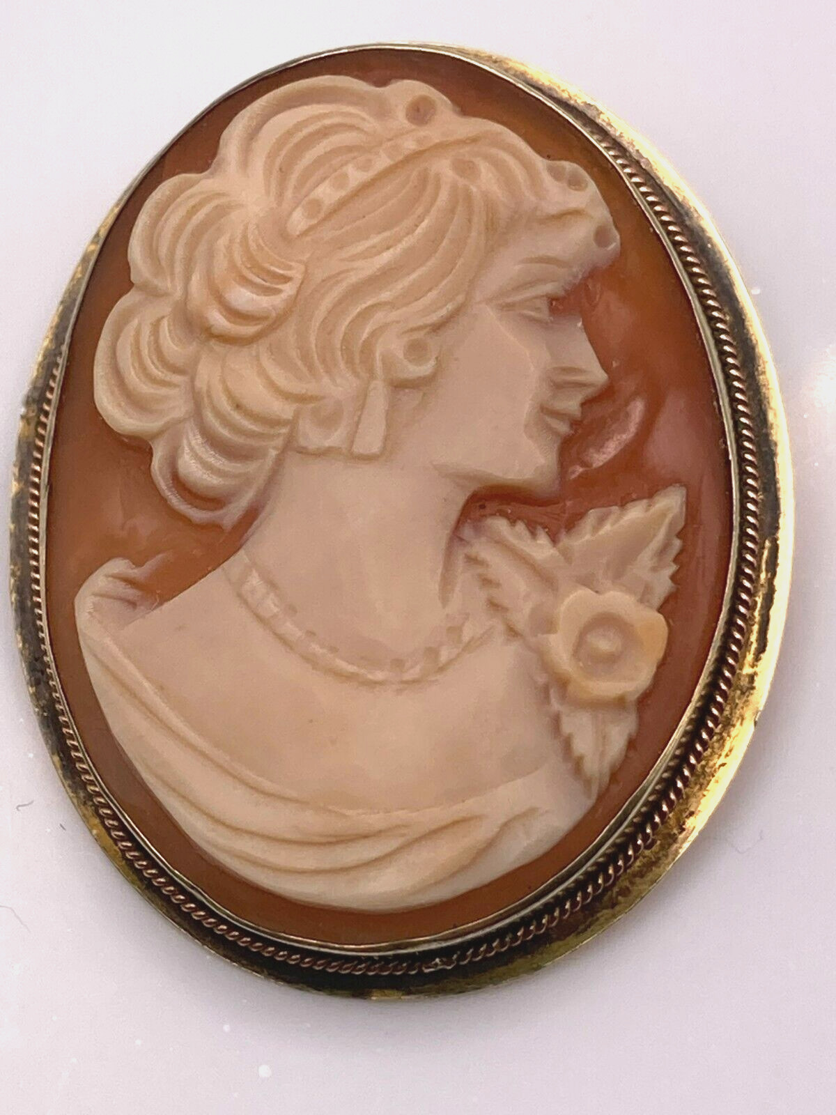 Mid Century Sterling Silver Right Facing Hand Carved Shell Cameo Pendant or Pin