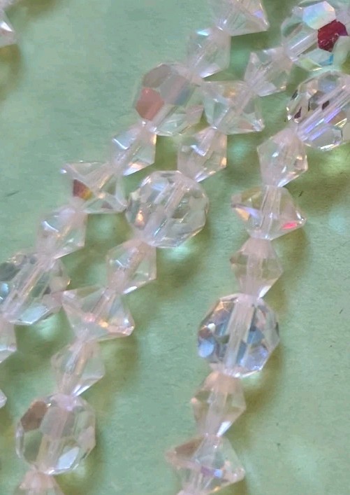 Vintage VERY LONG Faceted CLEAR CRYSTALS Beaded Chain Necklace
