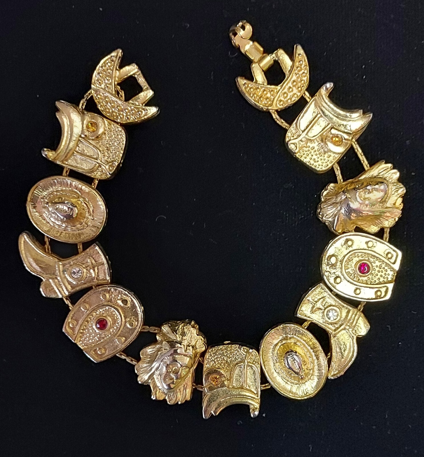Vintage Western Slider Charm Bracelet – Cowboy Boot Rhinestone