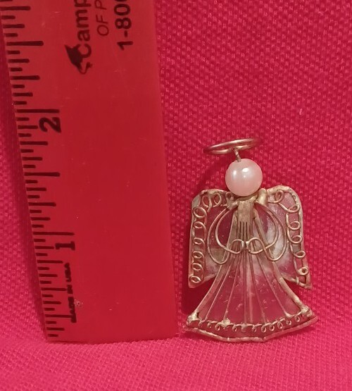 Vintage Capiz Shell and Metal Angel Pin