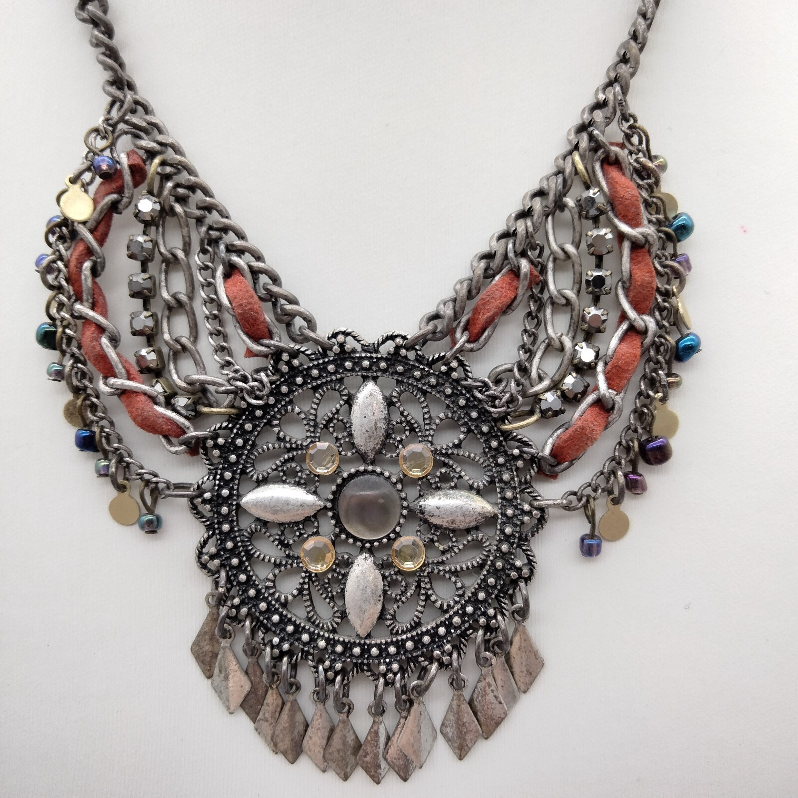 Boho Chic Western Fringe Faux Leather Adj Necklace 16″ Vintage Designer aeo Y2K