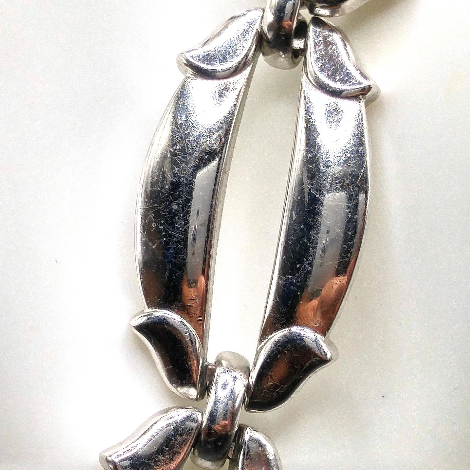 Vintage Monet Rhodium Link Bracelet Sister Clasp Mid Century Signed 7”