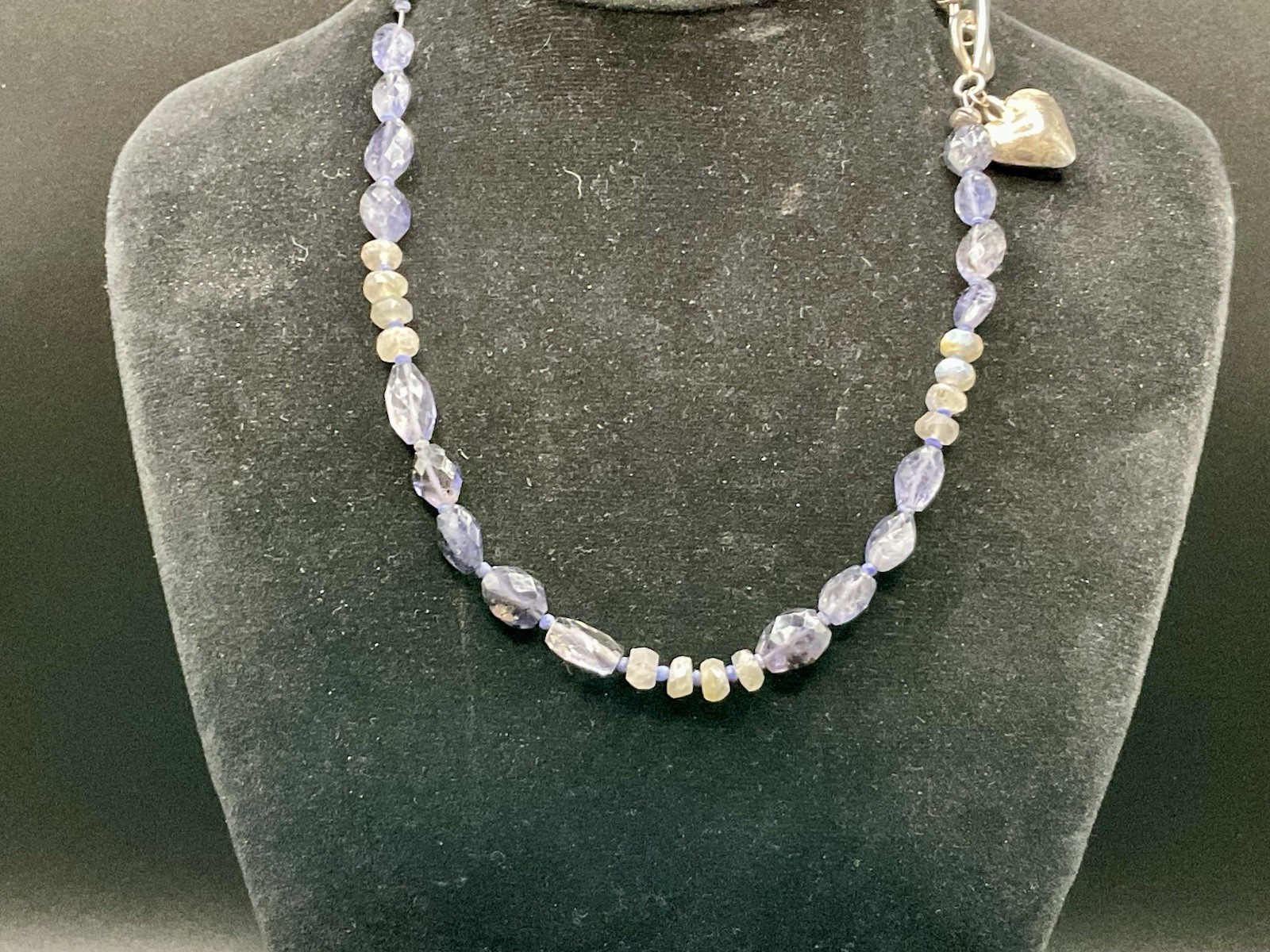 iolite Beaded 16in Necklace With Heart Vintage Jewelry