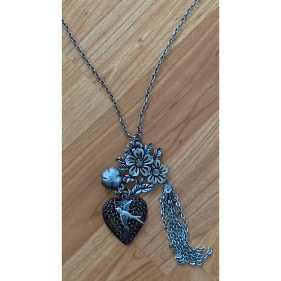Vintage Hearts and Flowers Charm Pendant Necklace
