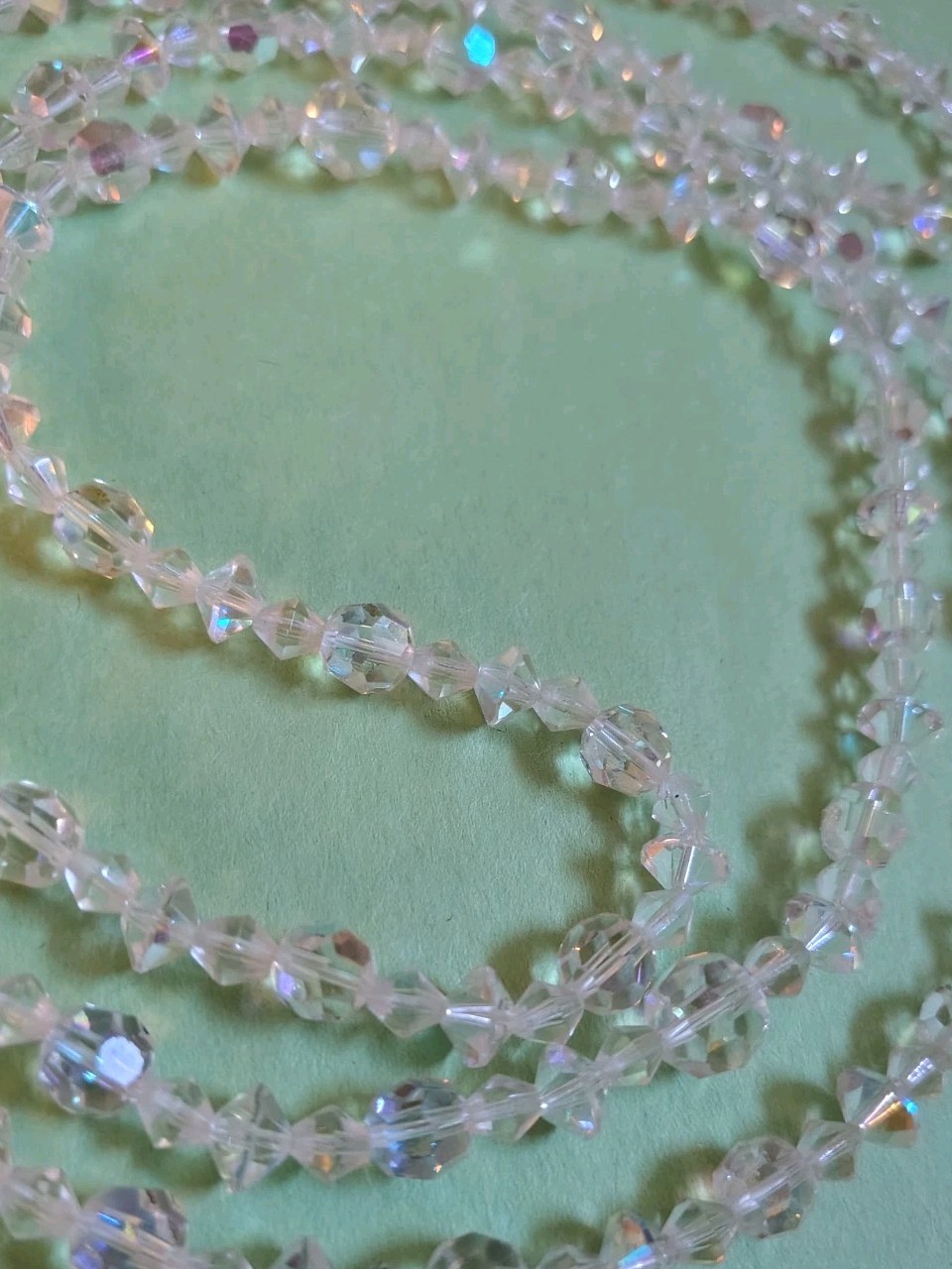 Vintage VERY LONG Faceted CLEAR CRYSTALS Beaded Chain Necklace