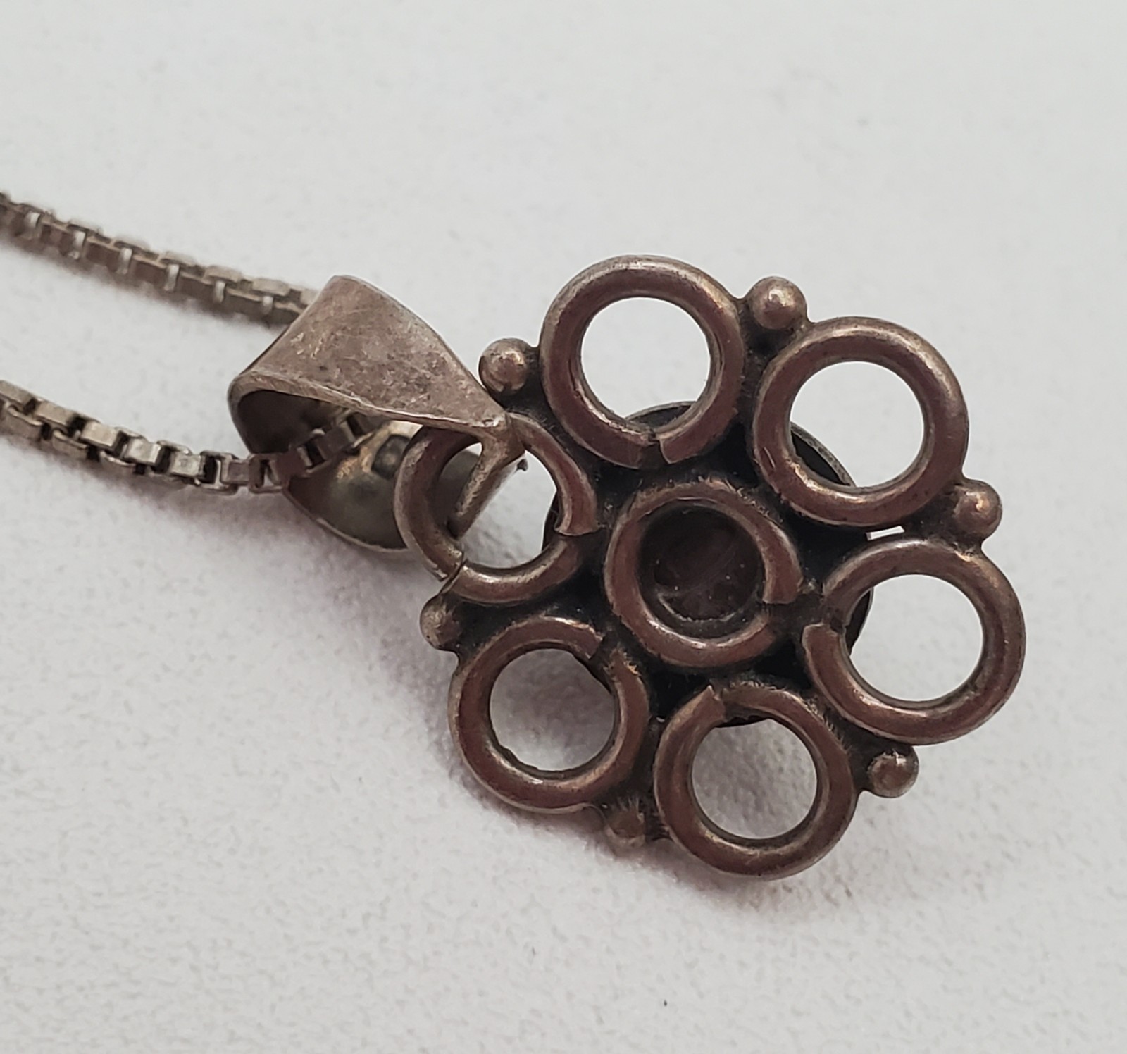 VTG 925 Flower of Life Hippie Pendant Necklace 16in Sterling Silver 4gtw Italy