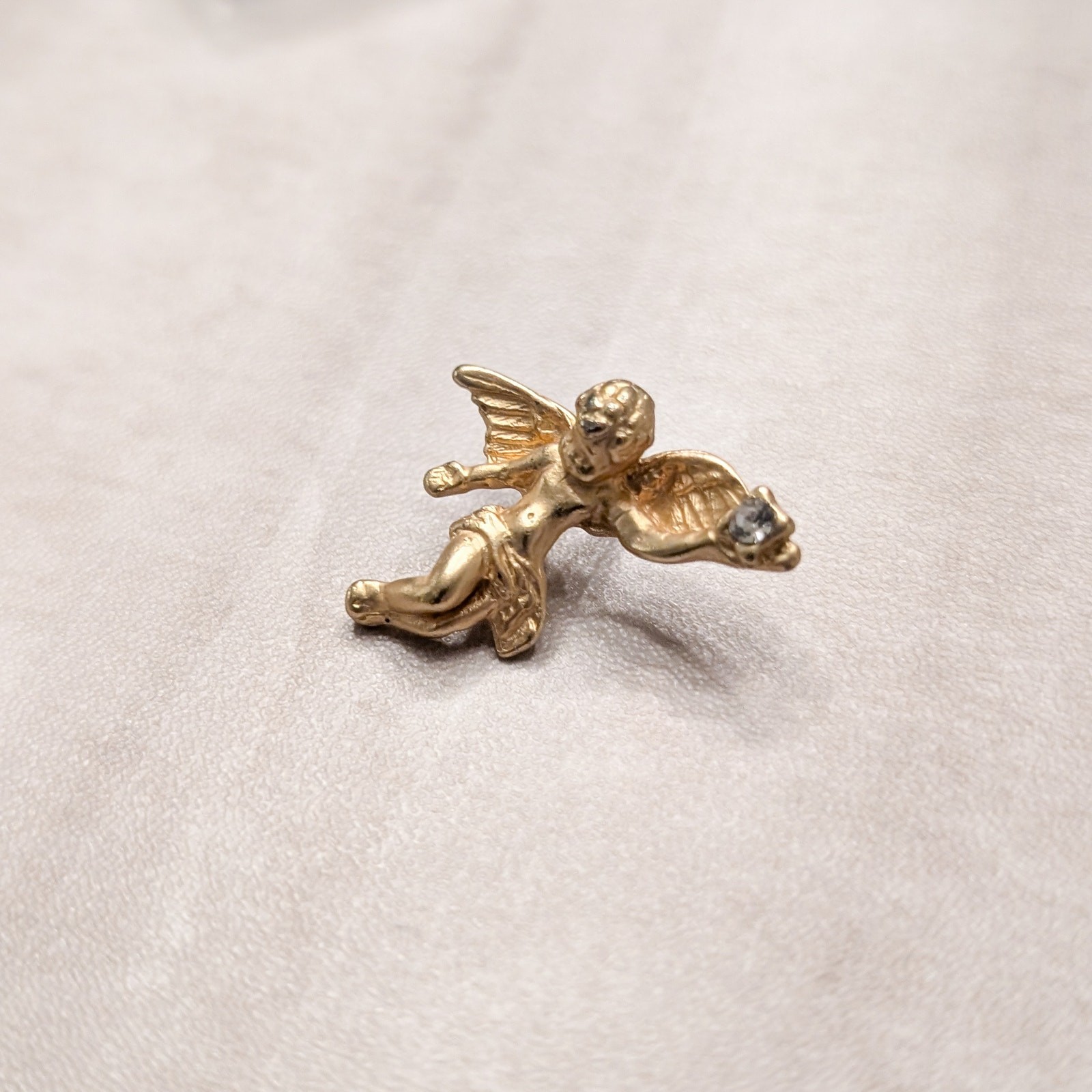 Vintage Brooch / Pin – Gold Tone with Rhinestone Cupid Angel Cherub 1 & 1/8″
