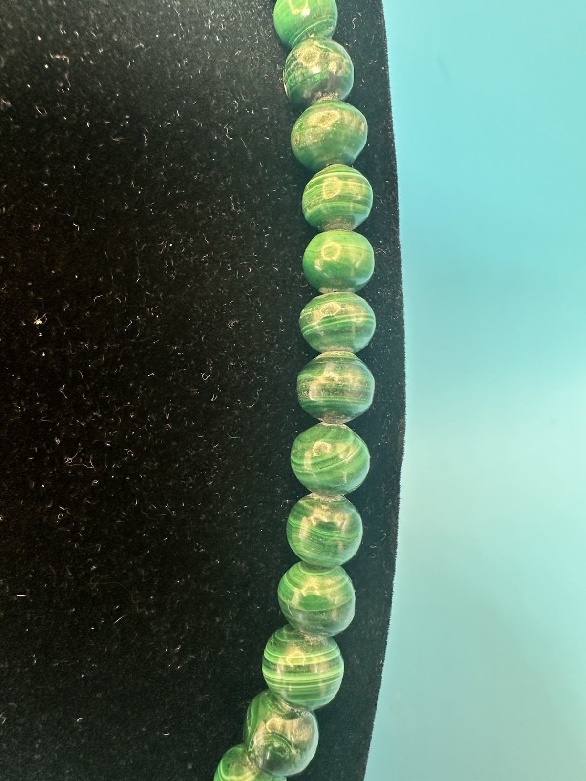 Vintage Malachite Stones Stunning Necklace 22.5” .925 Sterling Fish Hook Clasp