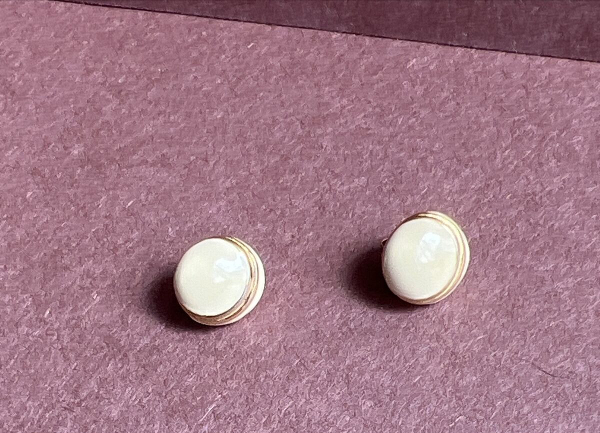 Vintage Monet Mini Ivory and Gold Tone Stud Earrings