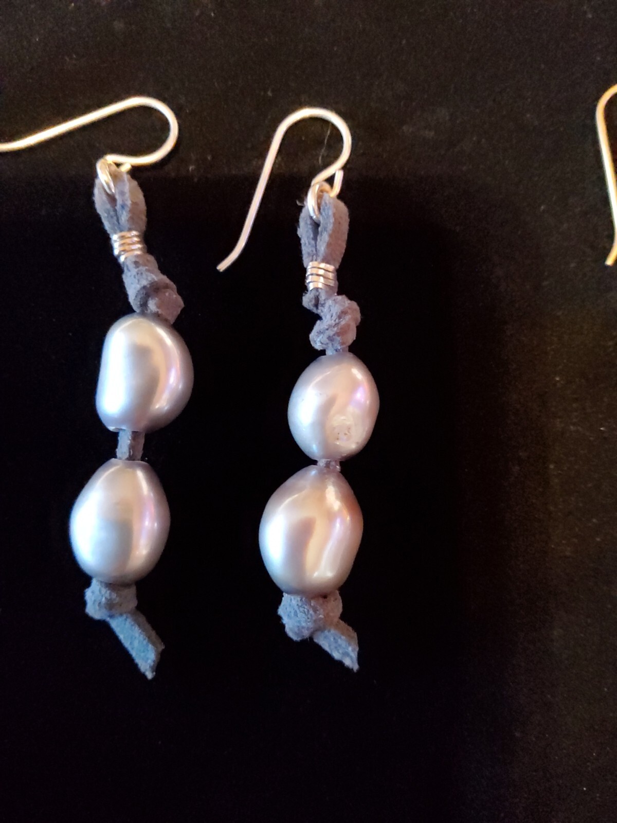 Vintage Pearl And Leather Drop Earrings
