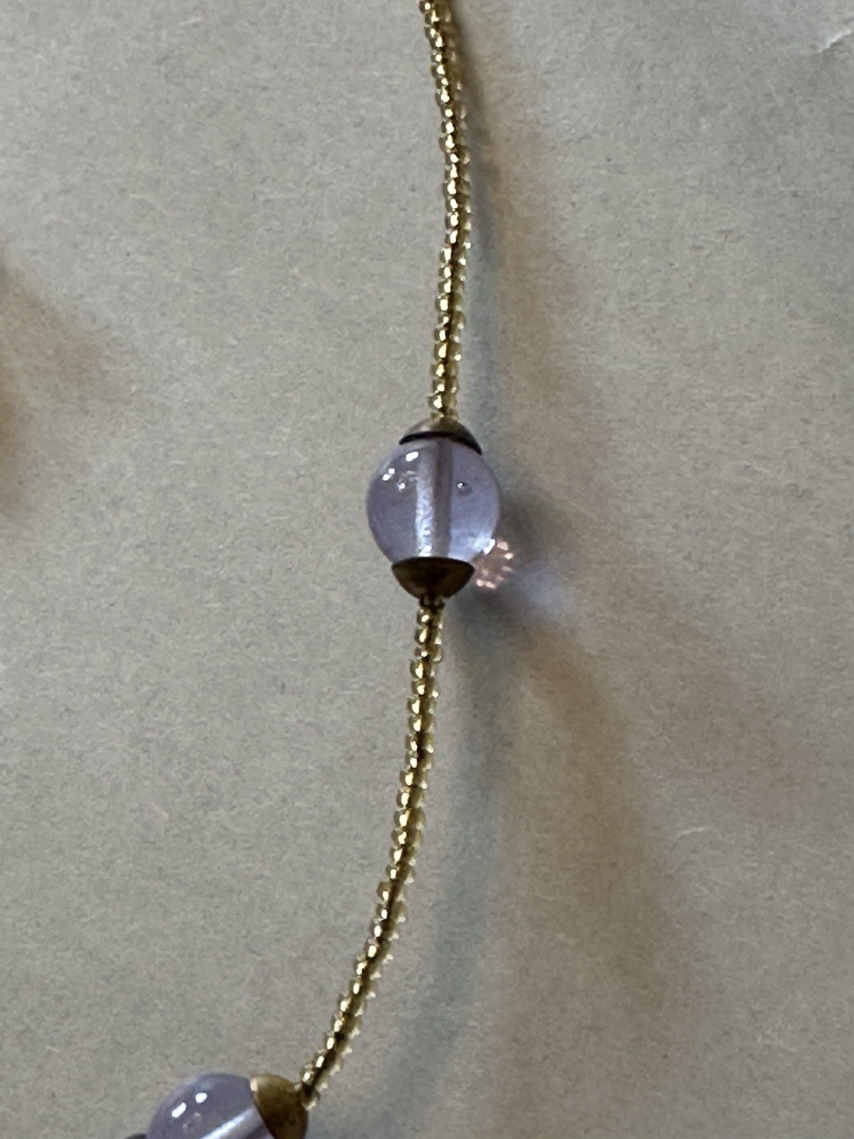 VTG Handmade Pale Lavender Pendant Necklace W/Gold-Toned Beaded Chain & Earrings