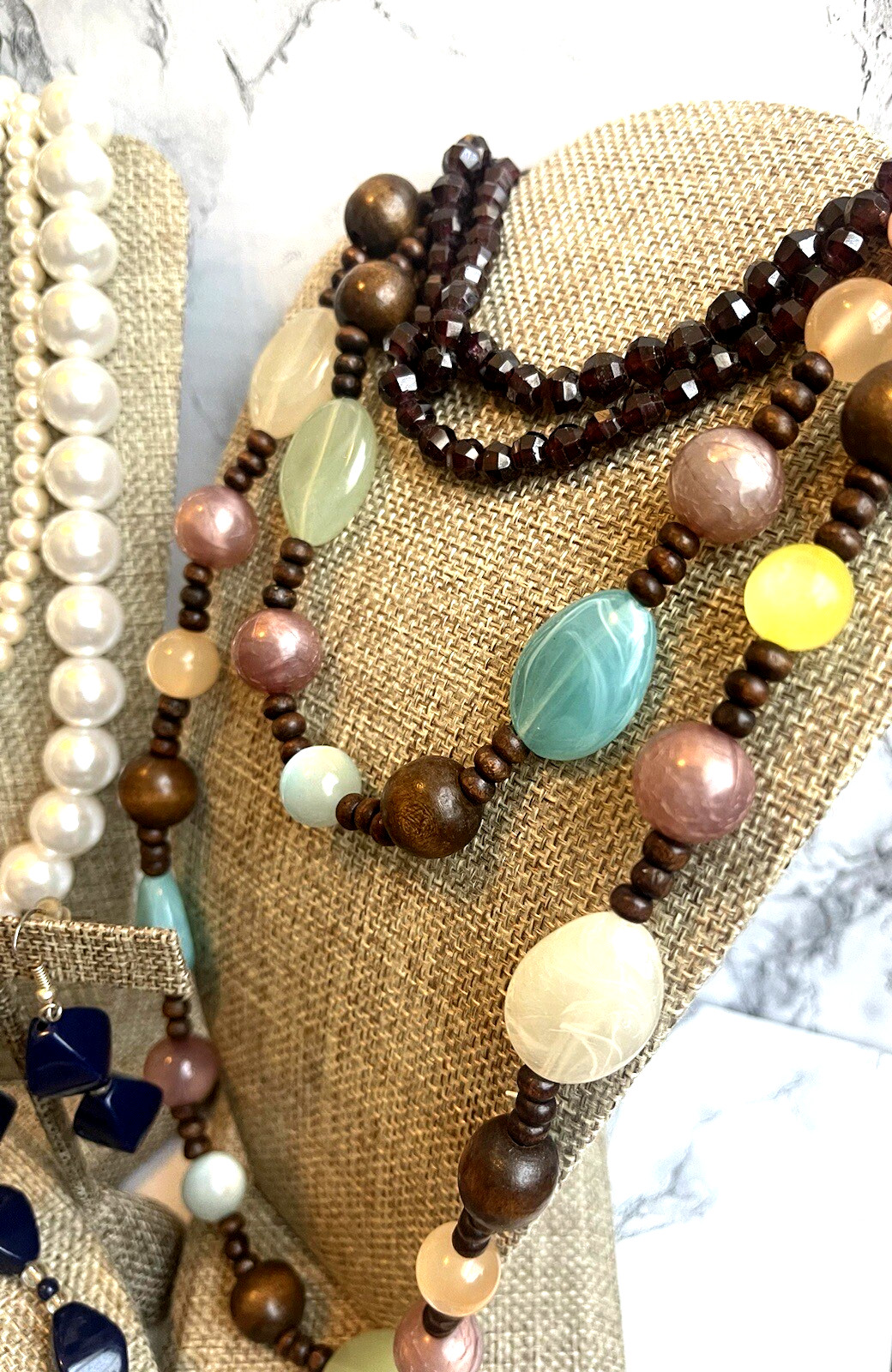 Vtg Retro & 80’s Core Necklace Bold Faux Pearl Stone Acrylic Crystal Lot-8.