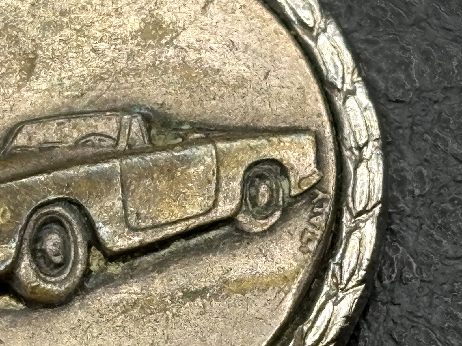 Vintage Italian Sports Car Convertible Charm Pendant Rope Border Fob