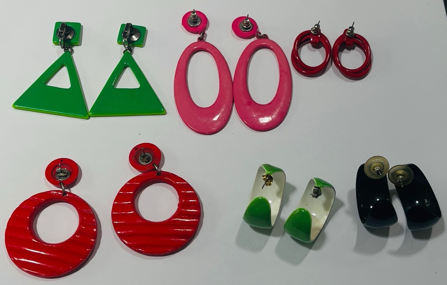 Go Go Retro Earrings Vintage Mix 7 Lot Dangle Hoops Resin Metal Bright Colors