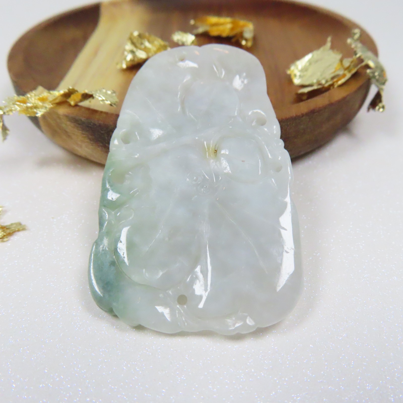 Vintage Chinese Carved Green White Jadeite Pendant