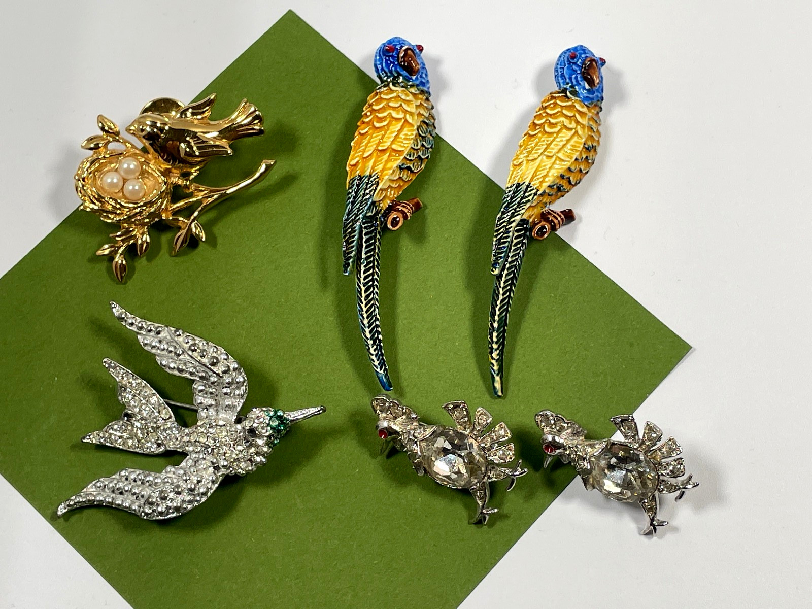 Vintage Brooch Bird Nest Parrot Rooster Swallow Lot of 6 Bird Brooches Pins