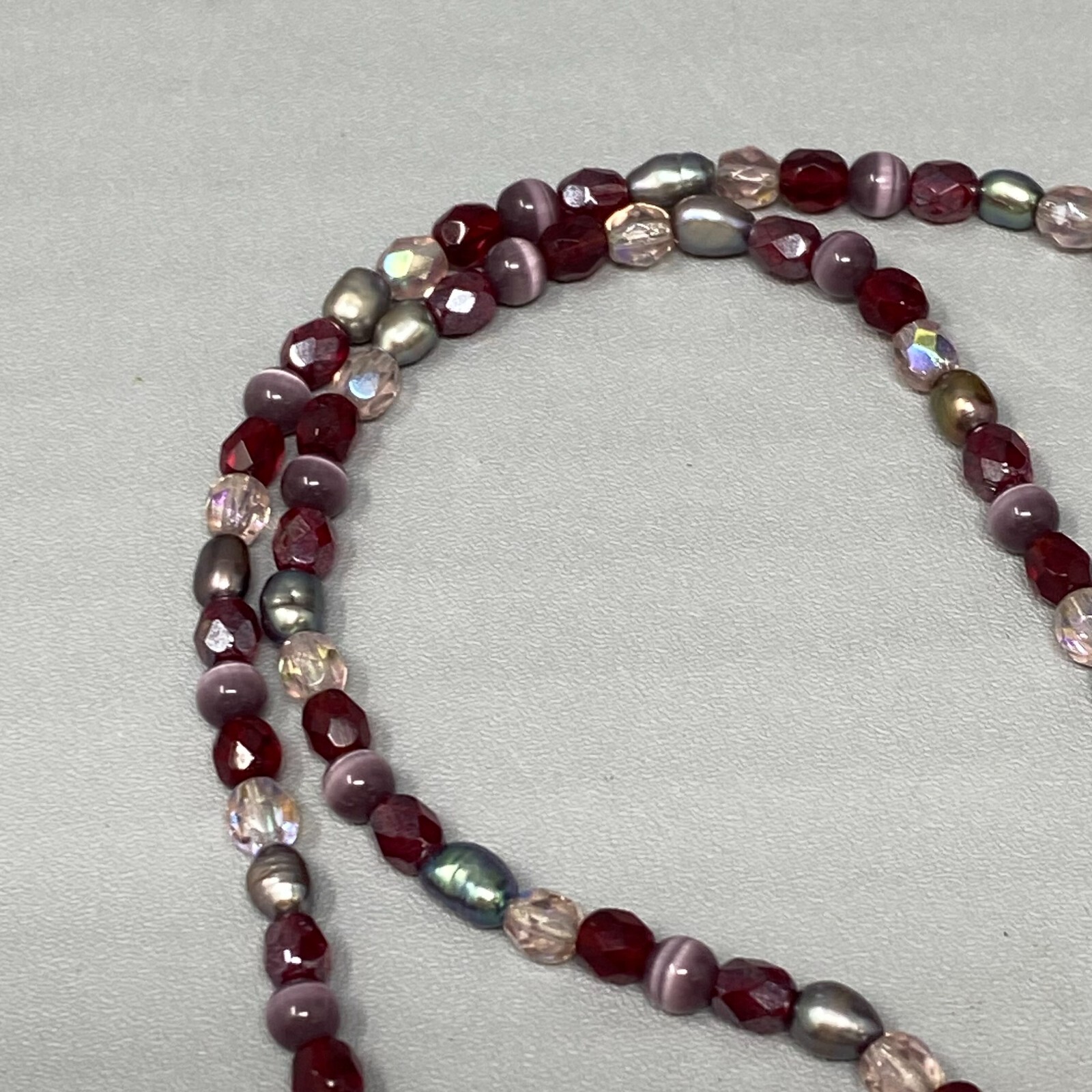 Red Pendant Necklace Teardrop Faceted Glass Purple Cats Eye Dainty Iridescent AB