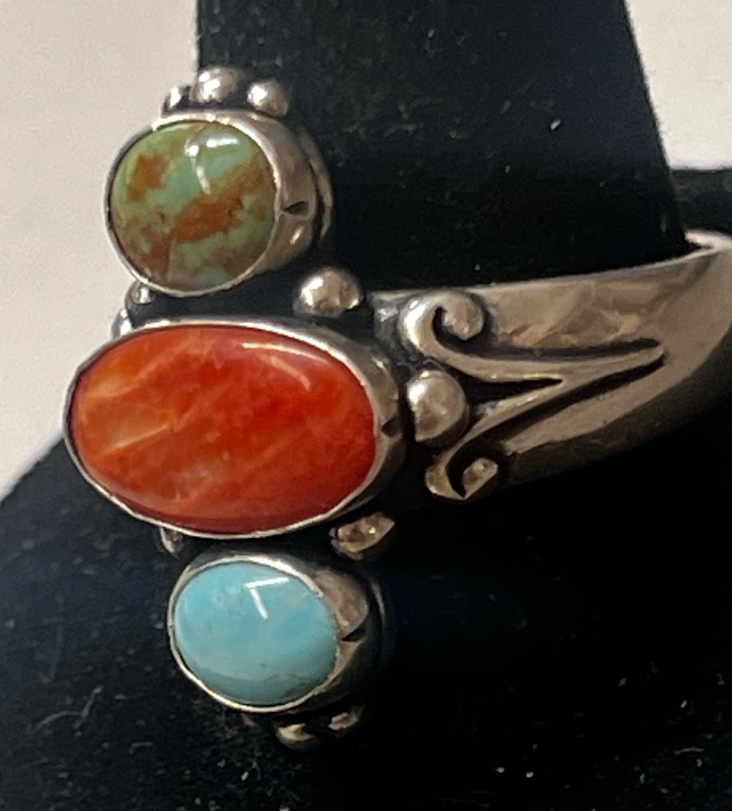 Carolyn Pollack Relios .925 Sterling Silver Turquoise 3 Stone South West Ring