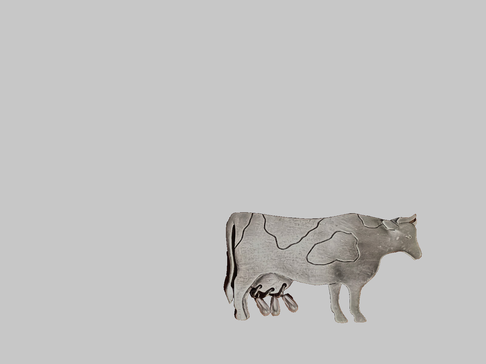 Vintage JJ (Jonette Jewelry) Pewter Cow Pin with Faux Pearl Udders
