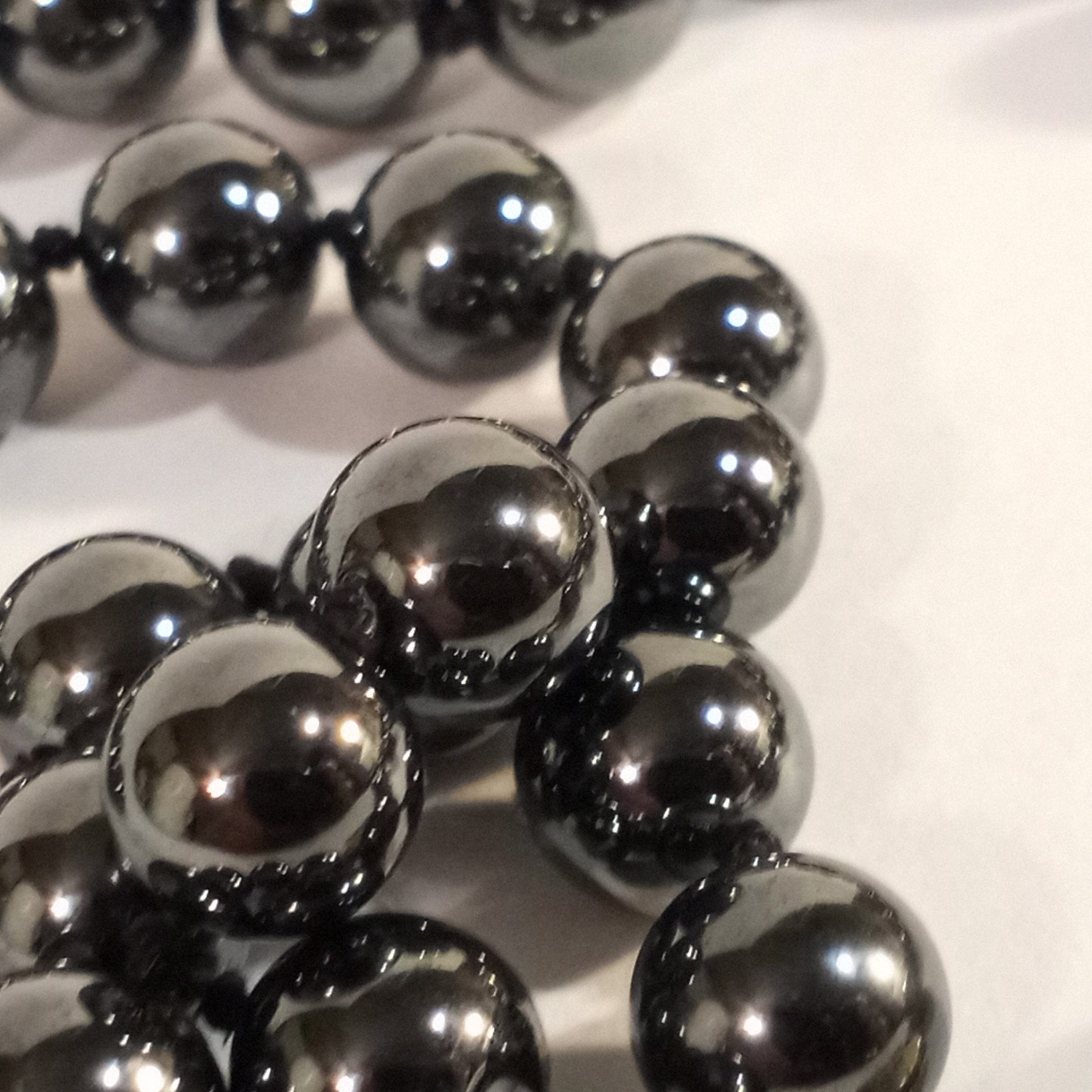 Rich Hematite Beaded Necklace Gilt Sterling Silver Clasp 22 inches Germany