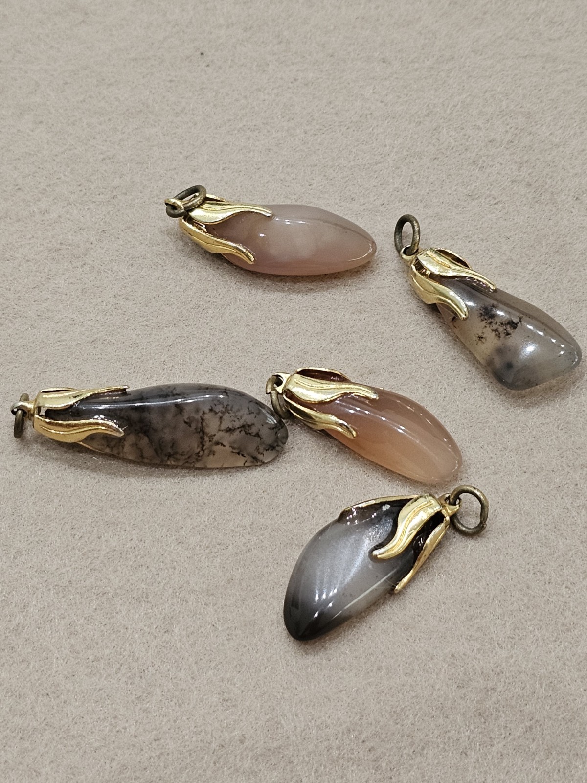 Gold Tone Pendant Charm Lot Metal For Bracelet Tumbled Stone Quartz Gem Rock