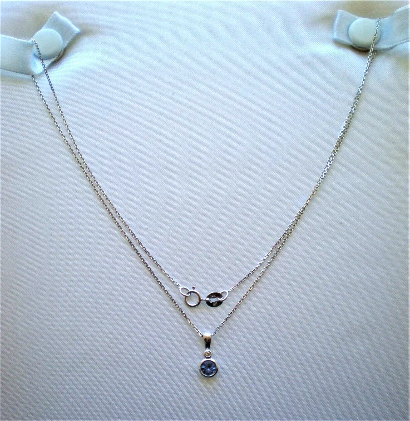 Designer Solid 14K White Gold 0.26CT Tanzanite Diamond Pendant Necklace Chain