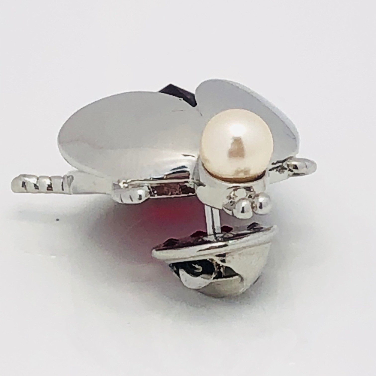 Auth New Henri Bendel Lady Bug Beetle Ruby and Faux Pearl Brooch Broach