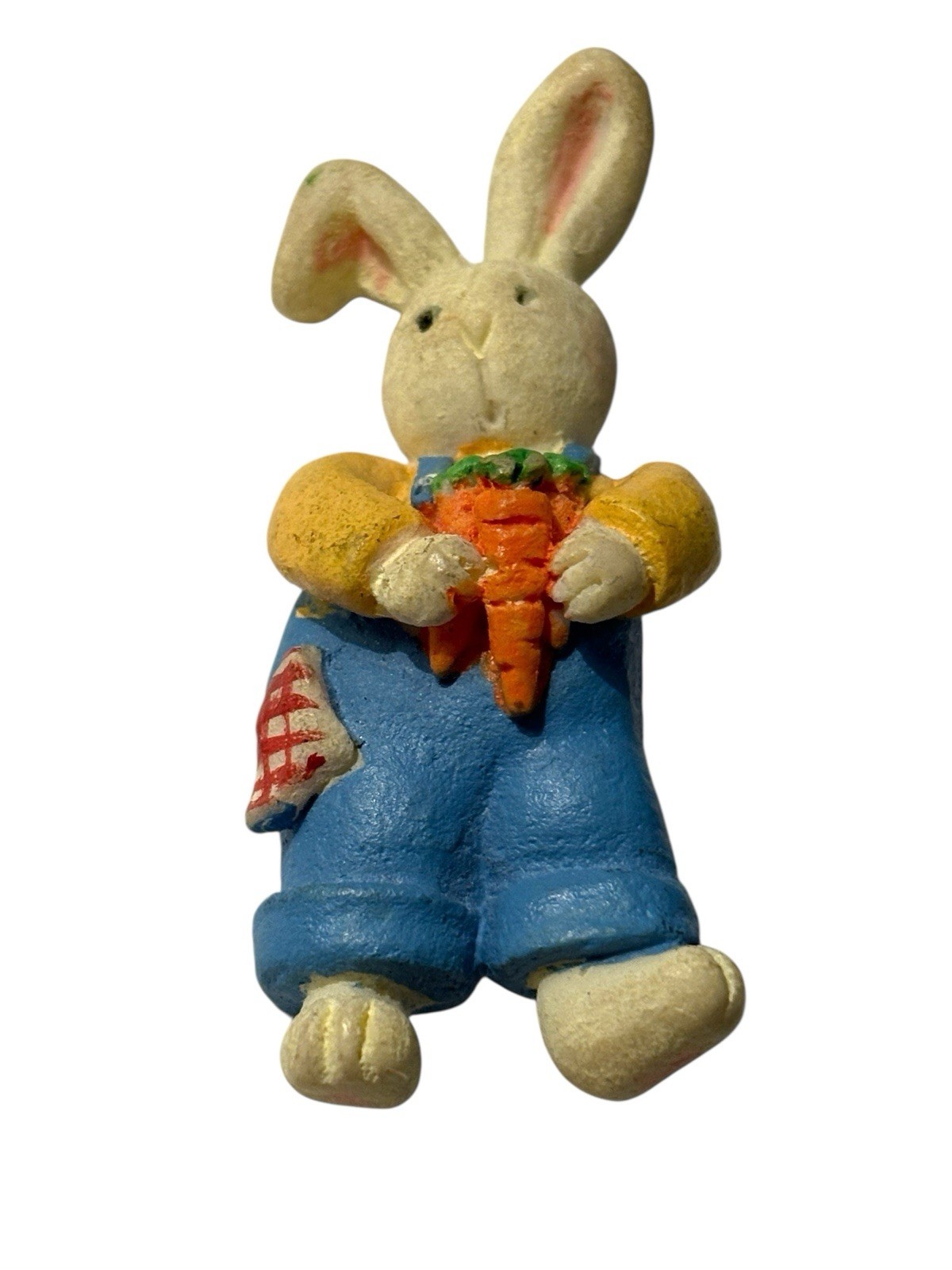 Bunny Rabbit Brooch Pin Resin Painted Vintage Easter 2” Figural Holding Carrots