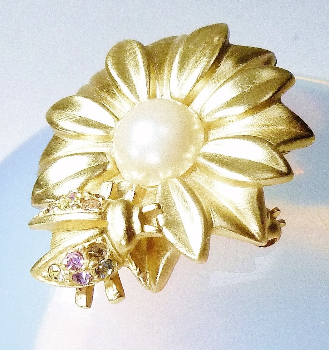 Lot of 6 Rhinestone Insect Bugs & Flowers Brooch Pins