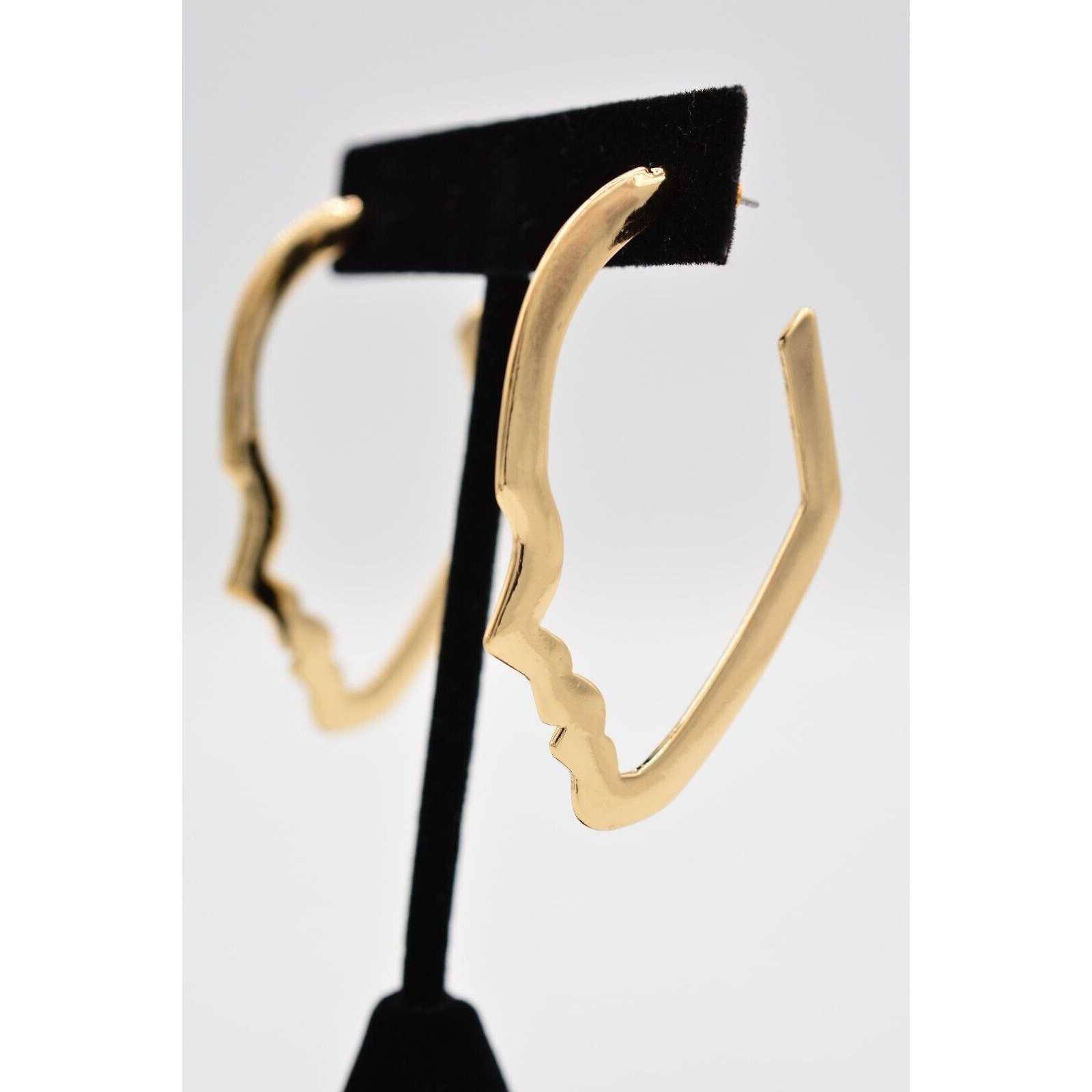 Vintage Drop Earrings Abstract Face Hoops Silhouette Gold Tone Dangle 1990s 9G