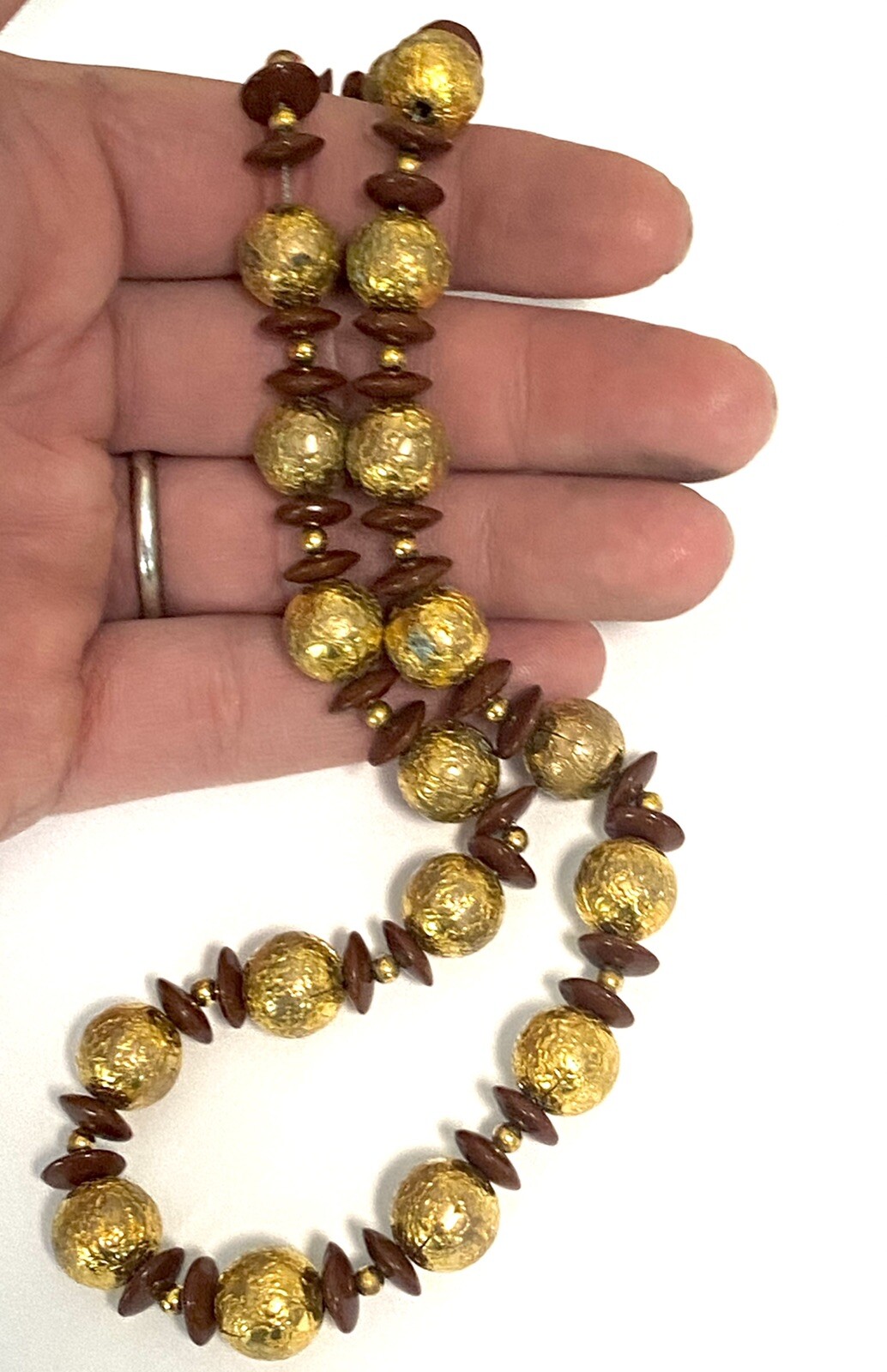 VTG CZECH Art Deco Gold Foiled Glass & Glass Spacers NECKLACE