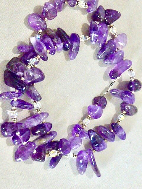 VINTAGE STERLING SILVER LOBSTER CLASP AMETHYST NUGETT GRADUATED NECKLACE