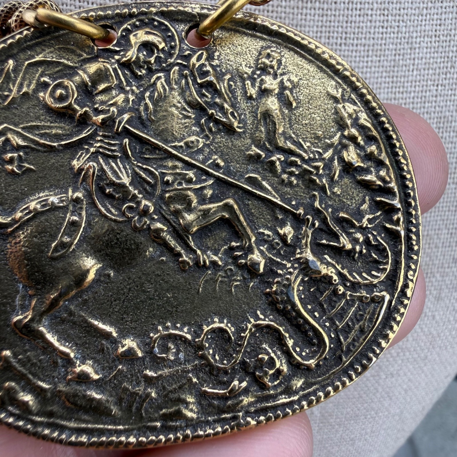 Vintage Alva Museum Replica Necklace Gold Tone “St George Slaying the Dragon” 24