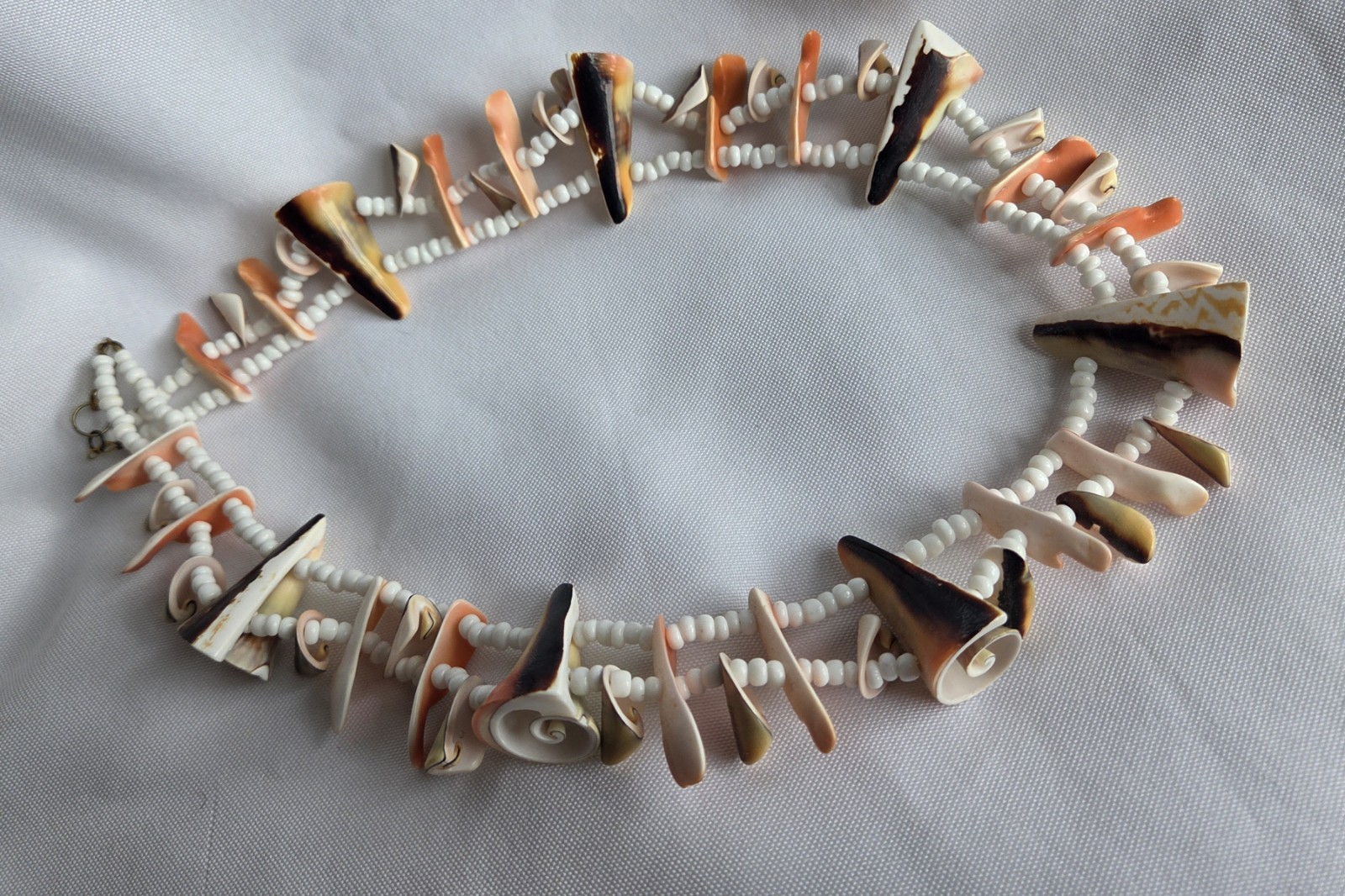 VTG Shells And Glass Beads Double Sided Boho Artisan Eco Nature Summer Necklace