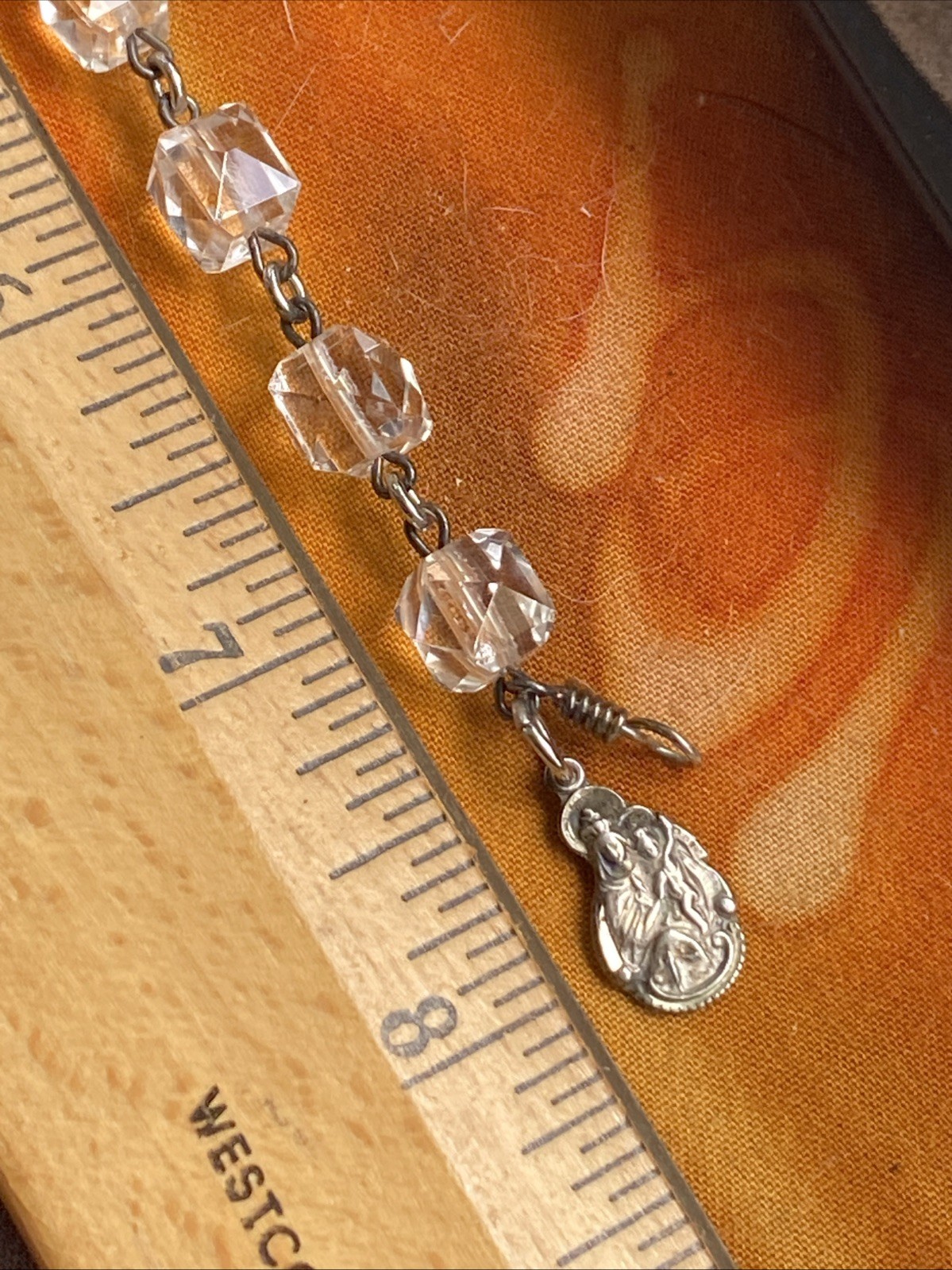 Vintage Sterling Silver 925 Aurora Borealis AB Rosary Bracelet 7.25″