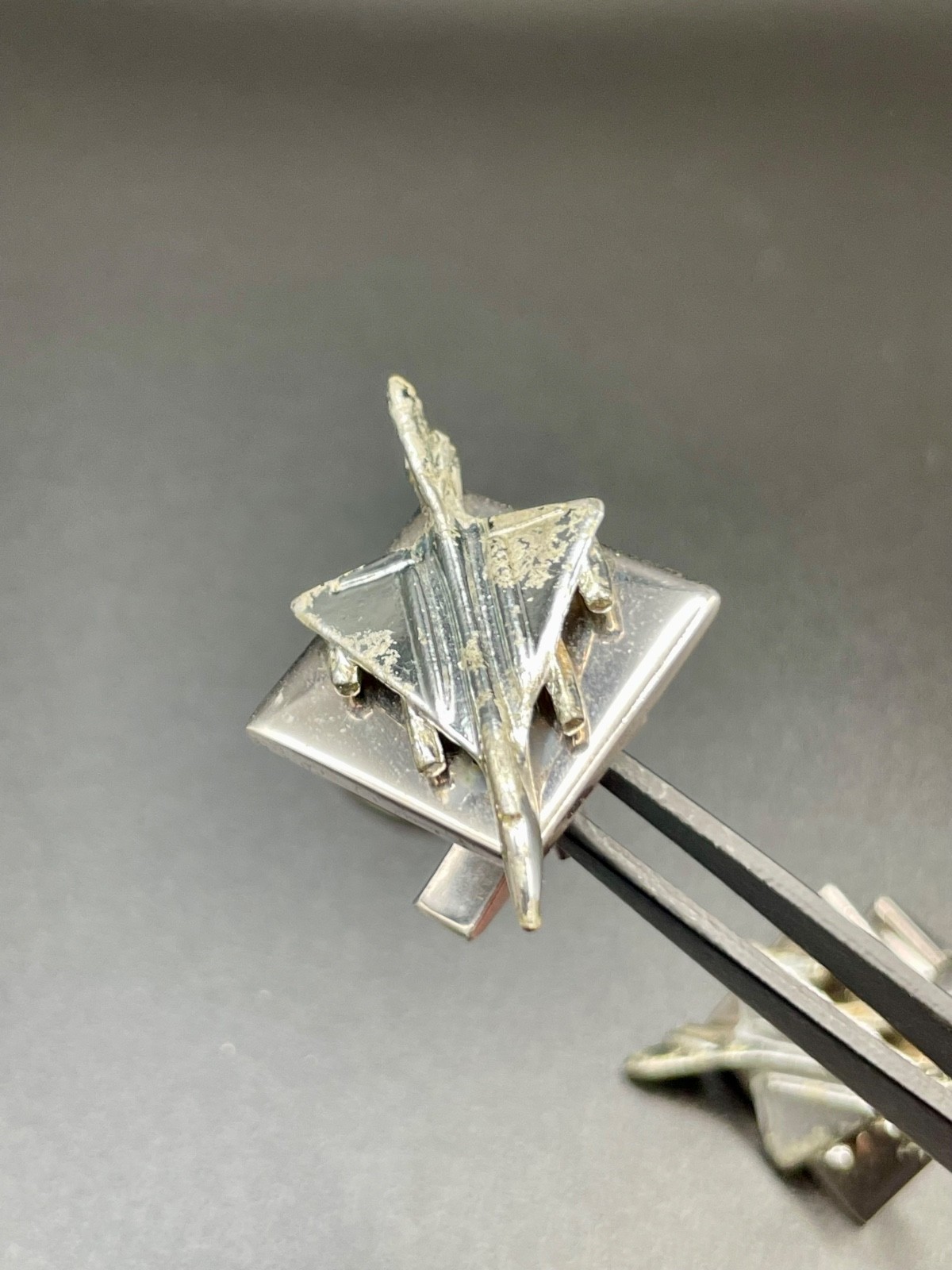 Vintage 3D Jet Fighter Airplane Silver Tone Cufflinks Aviation Novelty MCM